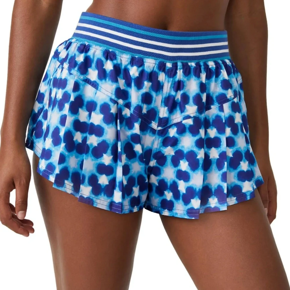 Free People Movement Pleated Shorts Size XL‎ Blue White Women’s High Rise